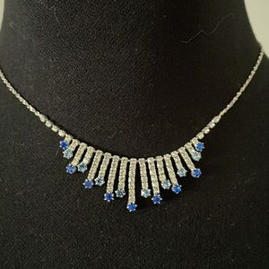 Chained choker with clear white/blue/light blue rhinestones,